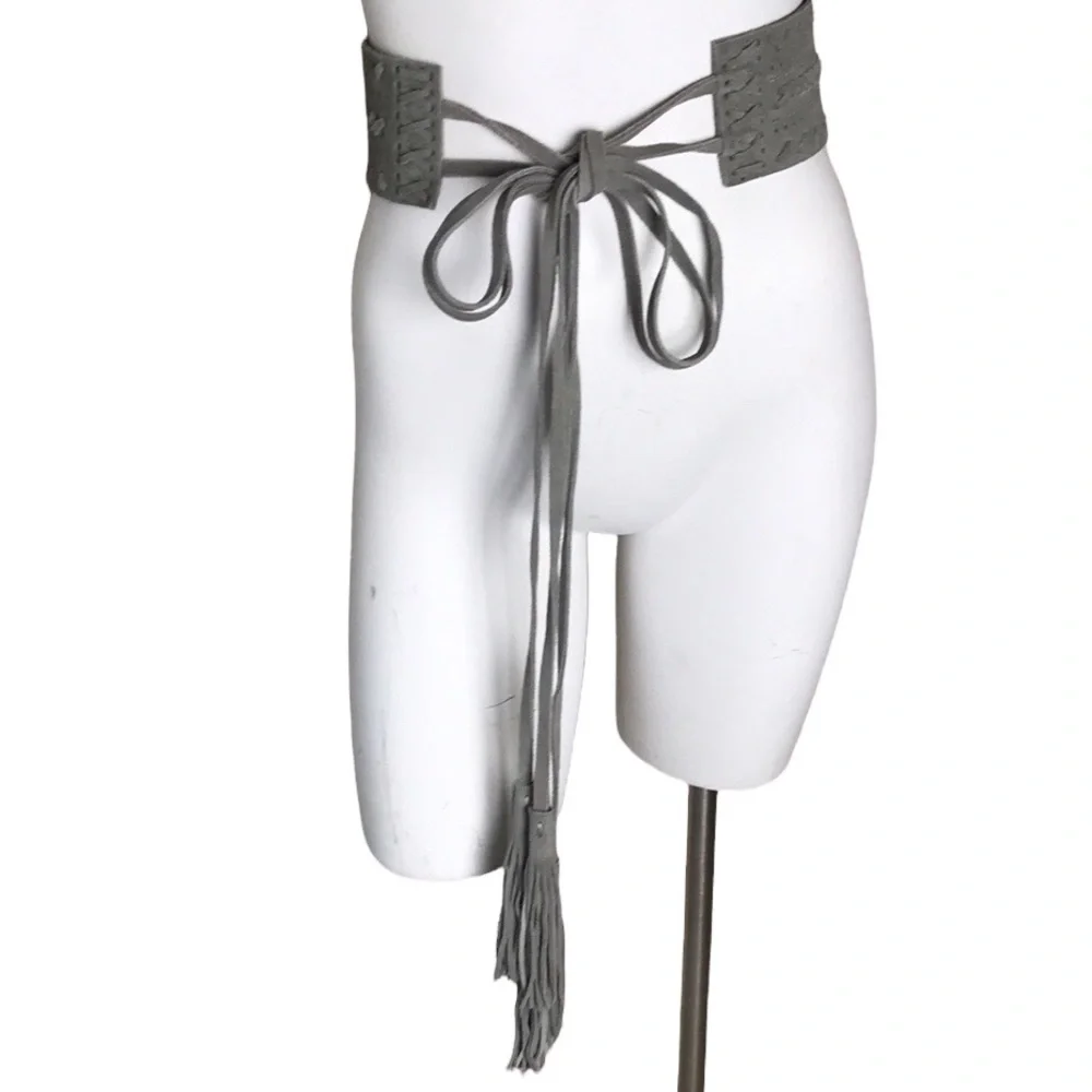 Linea Pelle Leather Belt Tassel Trim Ties Sz XS